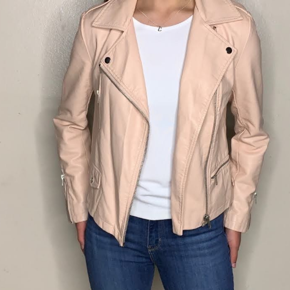 Forever 21 Moto Jacket Women's M Blush Peach Faux Leather Zip Up Biker Vegan